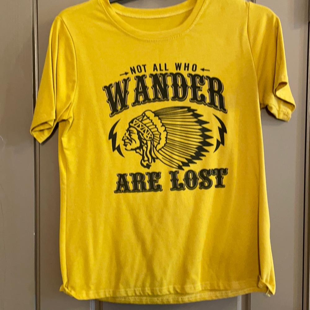 Yellow/gold w/black writing t-shirt | size XL